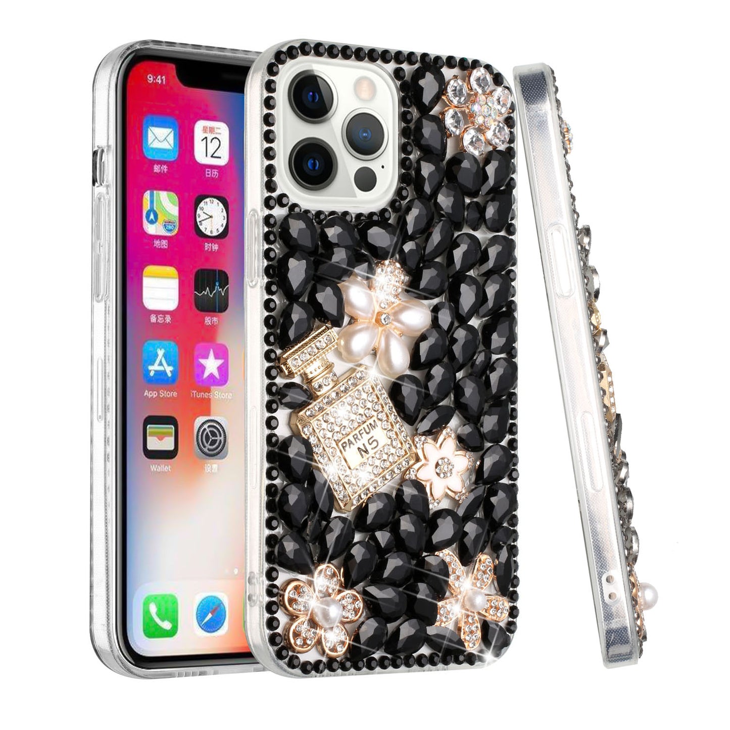 For Apple iPhone 13 (6.1") Bling Clear Crystal 3D Full Diamonds Luxury Sparkle Rhinestone Hybrid Protective Phone Case Cover