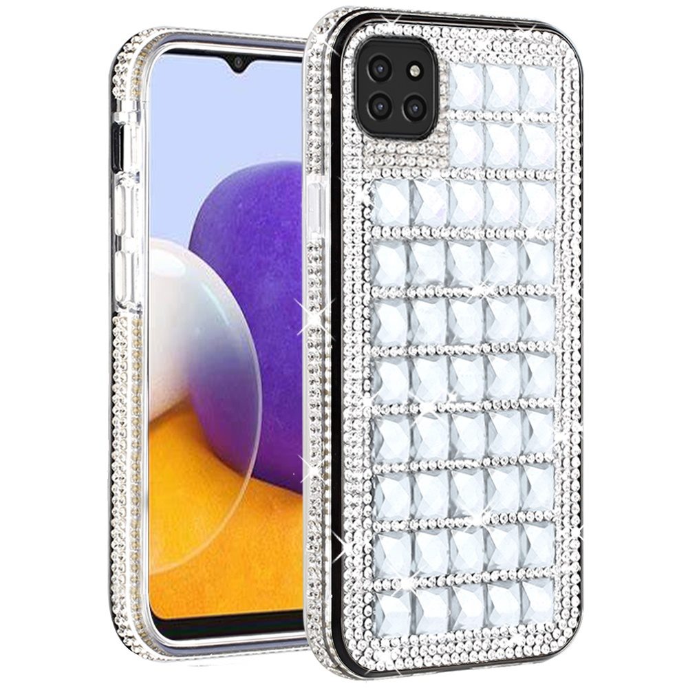 For Boost Mobile Celero 5G Fashion Luxury 3D Bling Diamonds Rhinestone Jeweled Shiny Crystal Hybrid TPU + PC Bumper Hard Black Phone Case Cover
