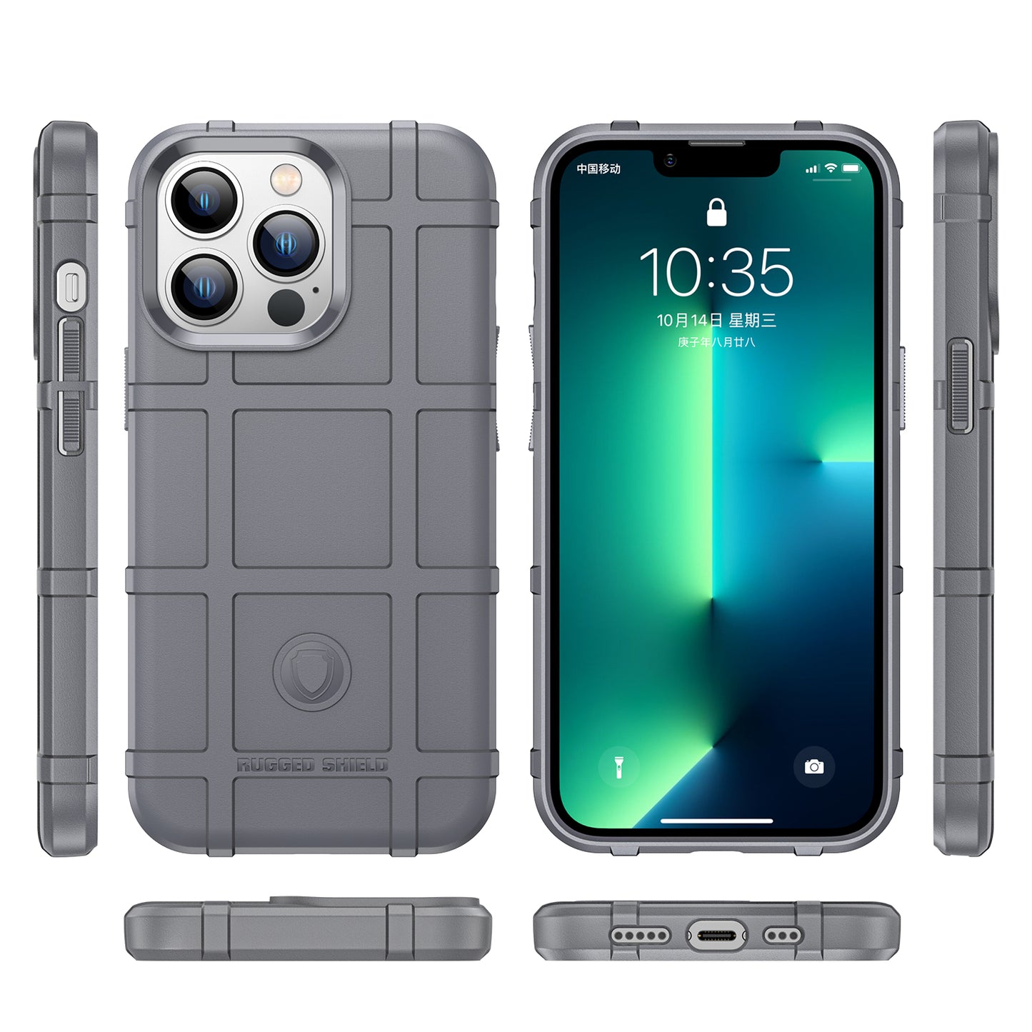 For Apple iPhone 14 (6.1") Rugged Shield Hybrid TPU Thick Solid Rough Armor Tactical Matte Grip Silicone Texture Protective Phone Case Cover