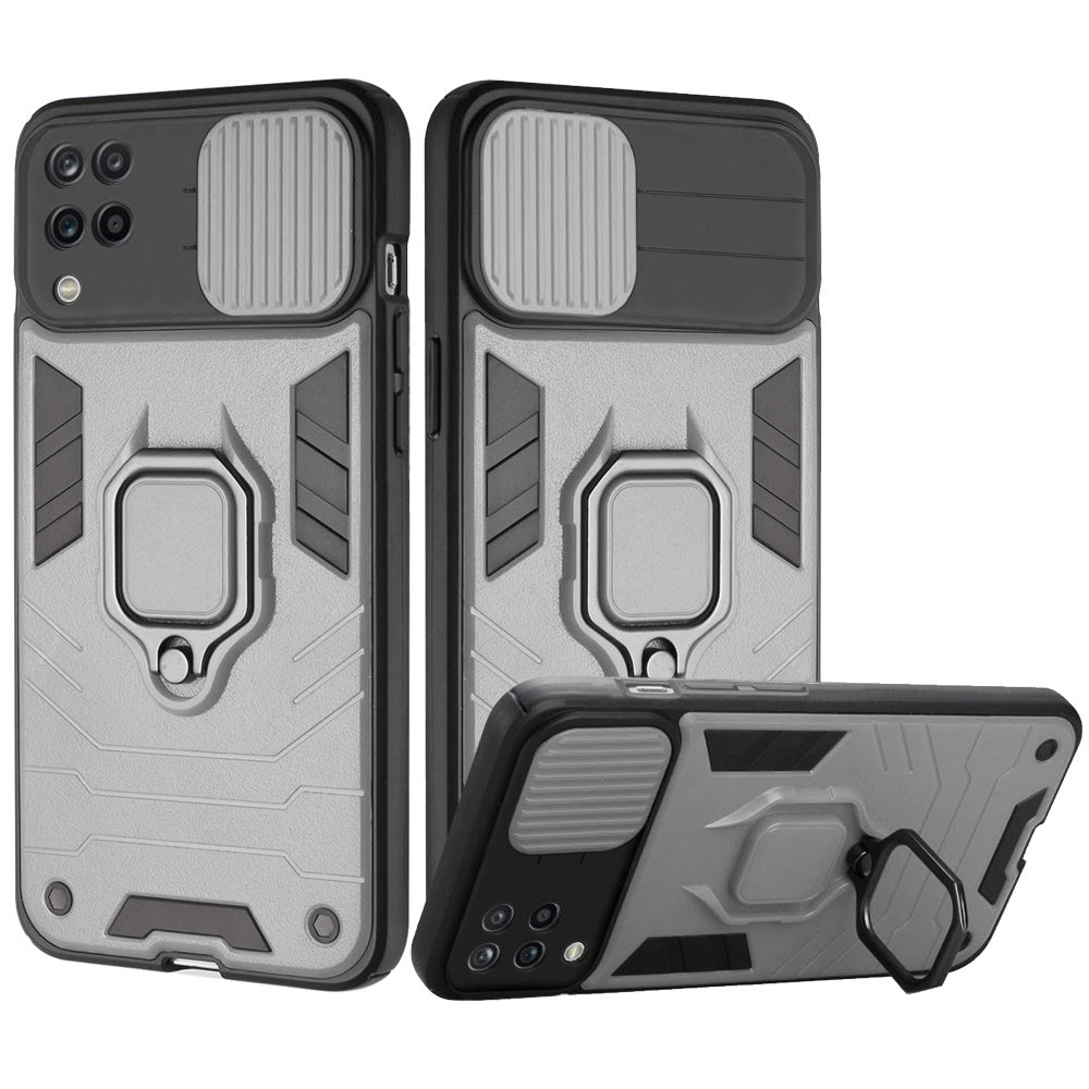 For Samsung Galaxy A12 5G Kickstand Hybrid with Slide Camera Protector, Built-in 360° Rotate Ring Stand Magnetic PC & TPU Bumper Phone Case Cover