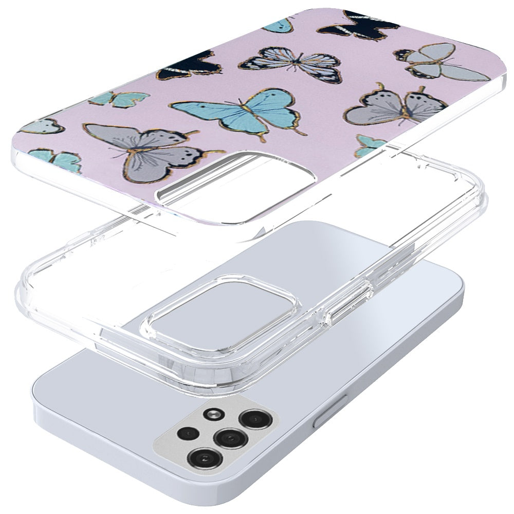 For Apple iPhone 11 (6.1") Electroplated Gold Frame Glitter Bling Transparent Hybrid Hard PC Rubber Shockproof Butterflies Phone Case Cover