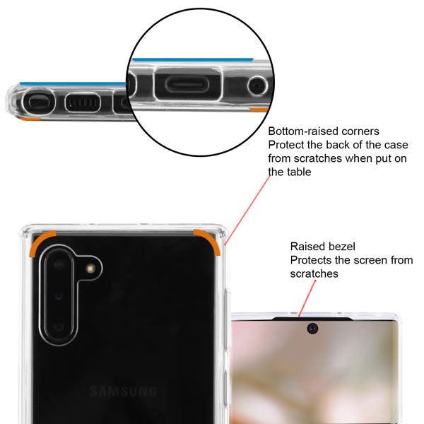 For Samsung Galaxy Note 10 (6.3) Slim Fit Hybrid Transparent Rubber Gummy Hard PC Soft Silicone Protective Clear Phone Case Cover