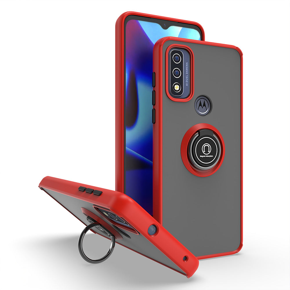 For Motorola Moto G Pure Hybrid Frosted Protector Magnetic Ring Holder Stand Kickstand Heavy Duty Rugged Hard TPU Bumper Phone Case Cover
