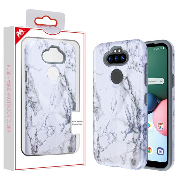 For LG K31 /Aristo 5/Fortune 3/Tribute Monarch / Phoenix 5 Hybrid Dual Layer Hard PC Cases Shockproof TPU Bumper White Marble Phone Case Cover
