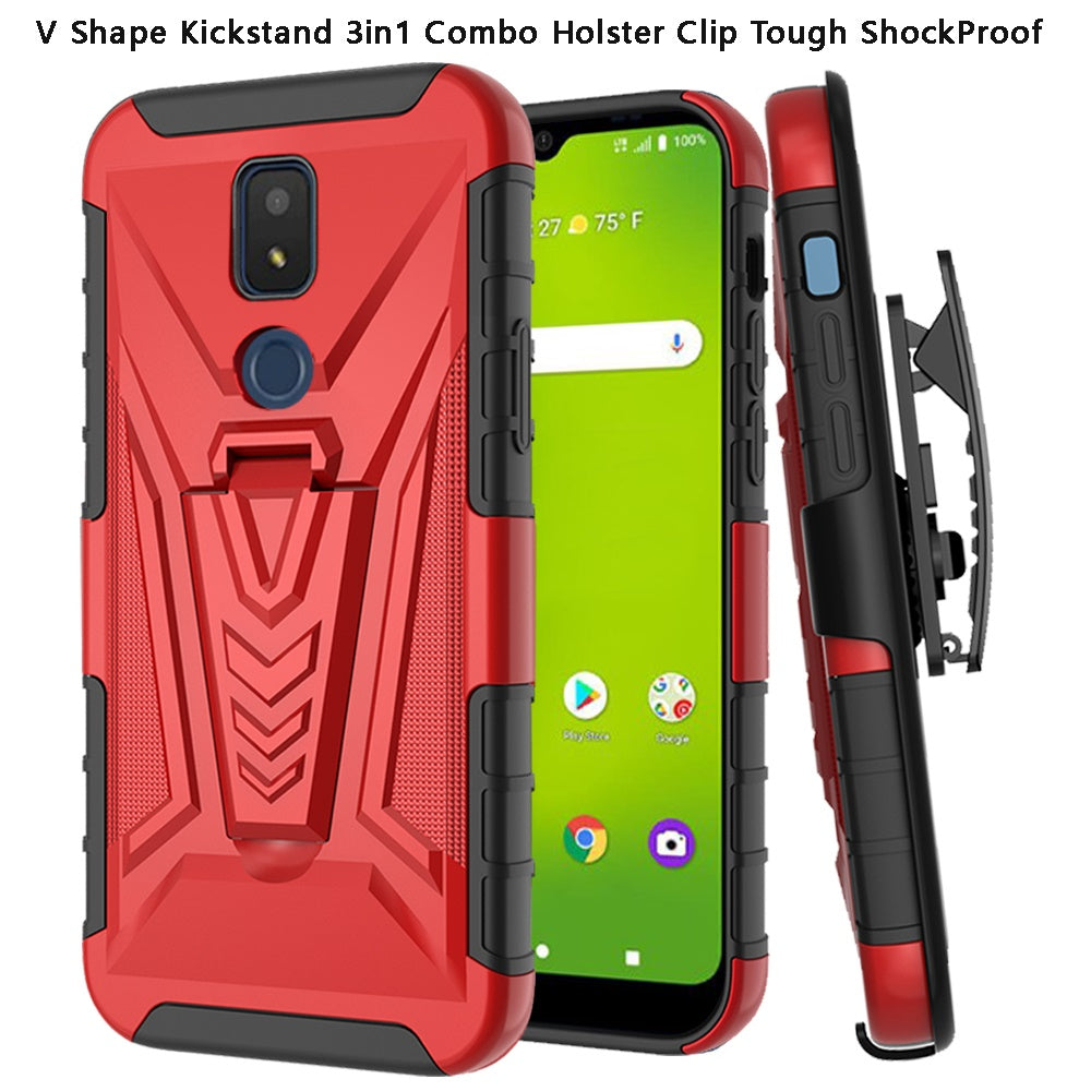 For Cricket Icon 3 (2021) Combo 3 in 1 Rugged Swivel Belt Clip Holster Heavy Duty Tuff Hybrid Armor Rubber TPU with Kickstand Stand Phone Case Cover