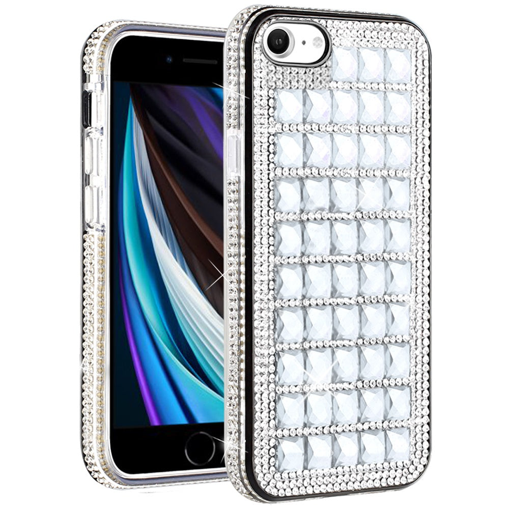 For Apple iPhone SE 3 (2022) SE/8/7 Fashion Luxury 3D Bling Diamonds Rhinestone Jeweled Shiny Hybrid TPU Bumper Hard Phone Case Cover