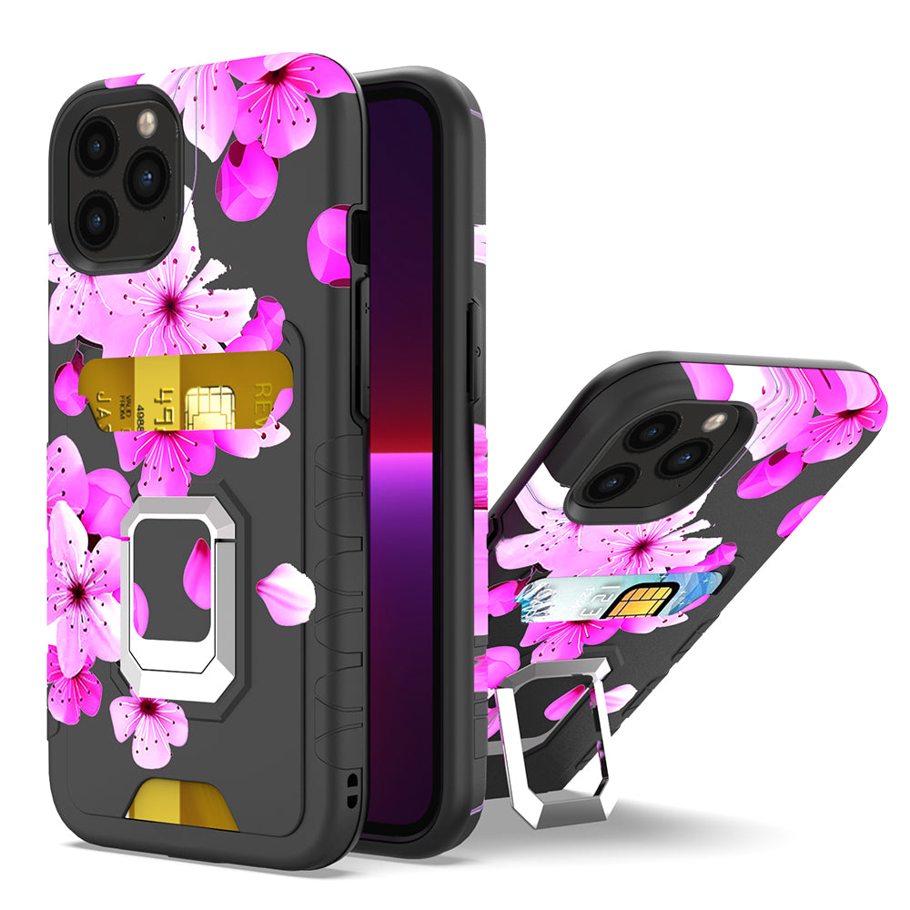 For Apple iPhone 14 (6.1") Wallet Designed with Credit Card Holder & Magnetic Stand Kickstand Ring Heavy Duty Hybrid Phone Case Cover