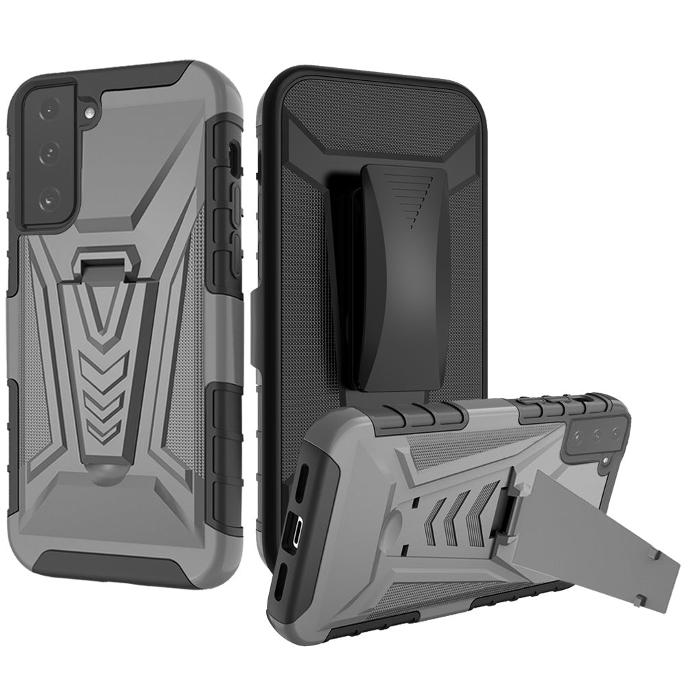 For Samsung Galaxy S21 FE /Fan Edition 3 in 1 Rugged Belt Clip Holster Heavy Duty Tuff Hybrid Armor Rubber with Kickstand Stand Phone Case Cover