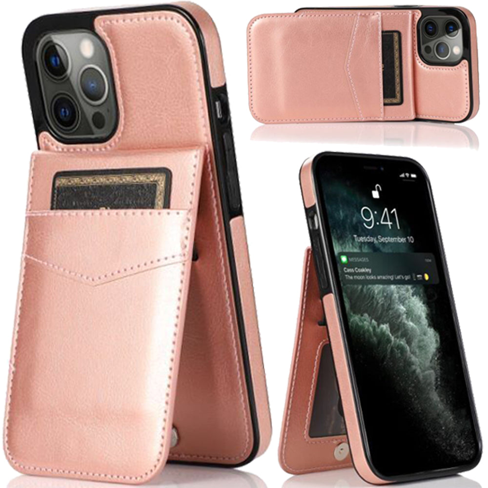 For Apple iPhone 13 Pro Max Wallet Case with Credit Card Holder Vertical Leather Kickstand Magnetic Buttons Flip Pouch Phone Case Cover