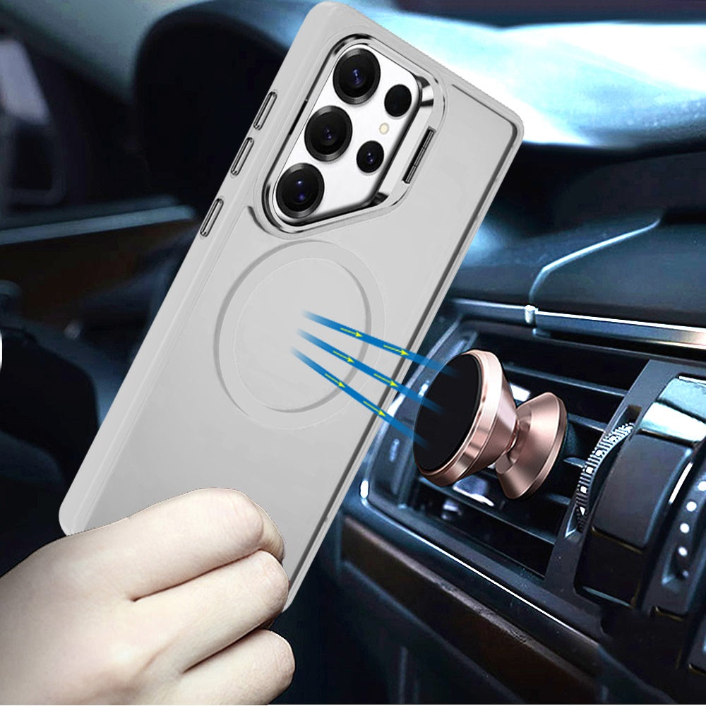 For Apple iPhone 13 Pro Heavy Duty Metallic Hybrid Tough TPU with Camera Ring Stand, MagSafe Compatible, Rugged Drop Protection Case Cover Clear