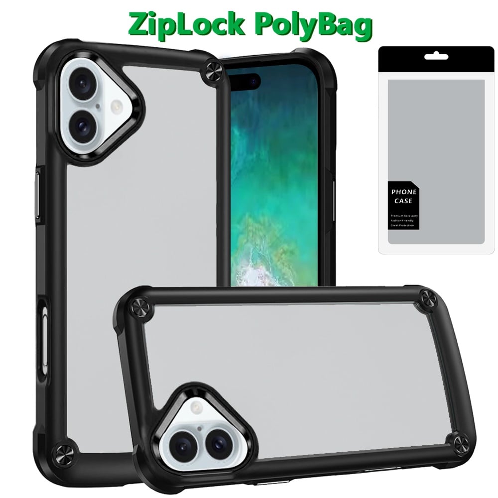 For Apple iPhone 16 Plus Hybrid Transparent Rubber with Metal Buttons & Camera Edges Hard TPU Corner Frame Bumper Case Cover Red