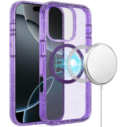 For Apple iPhone 16 (6.1") Transparent Glitter Bling Sparkly Shiny Case Hybrid Magnetic Circle Compatible with MagSafe Shockproof Case Cover