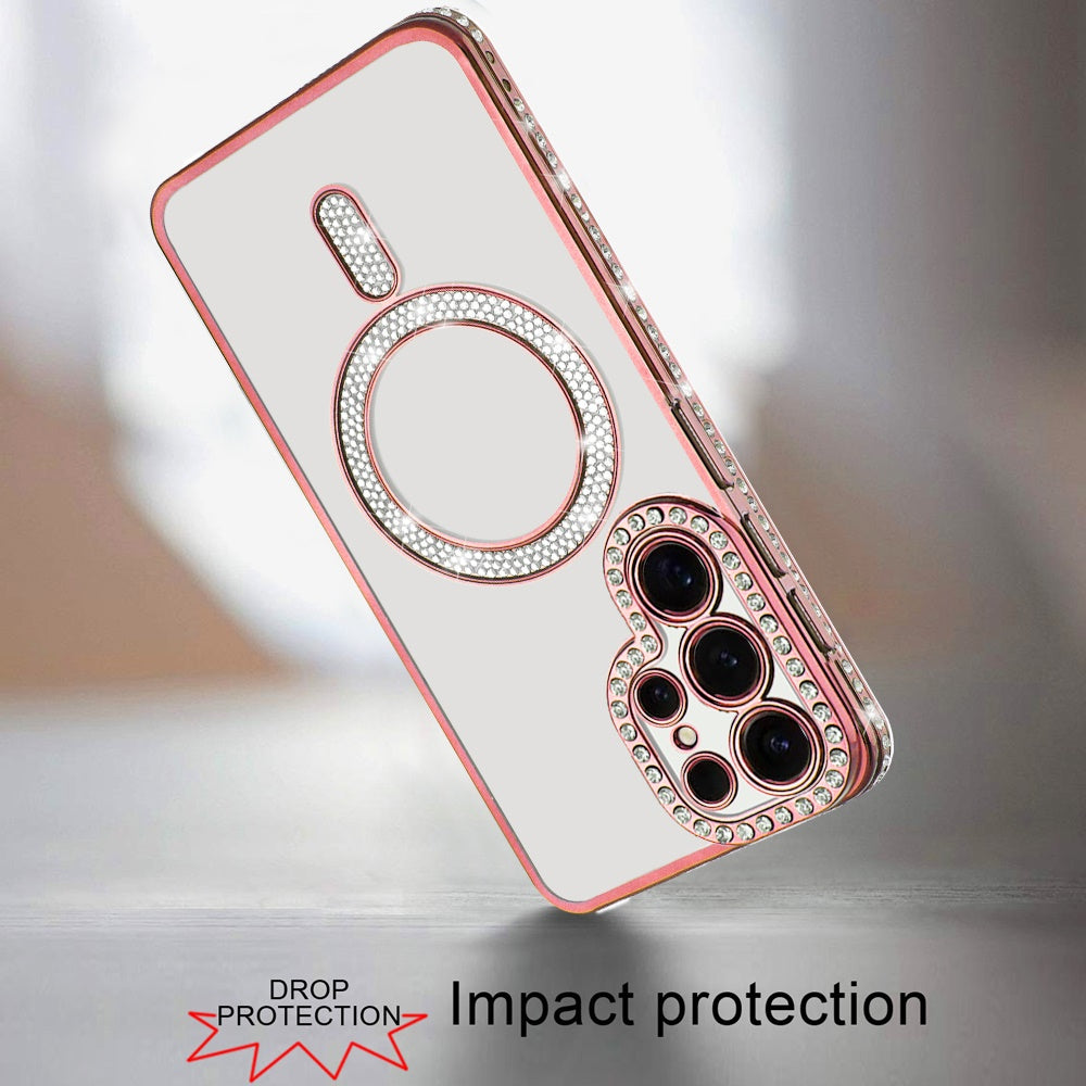 For Samsung Galaxy S25 Ultra Bling Case with Diamond Magnetic Circle, Transparent Slim Shockproof Hybrid Slim Fit Case Cover