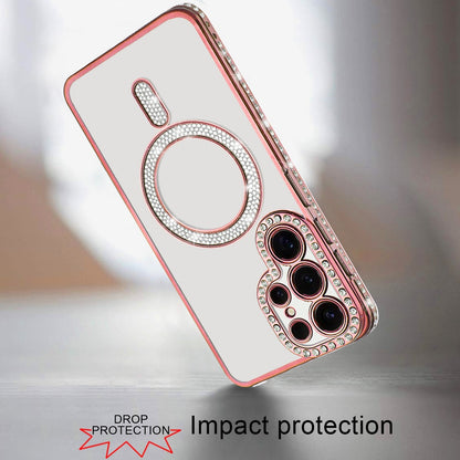 For Samsung Galaxy S24 Ultra Bling Case with Diamond Magnetic Circle, Transparent Slim Shockproof Hybrid Slim Fit Case Cover