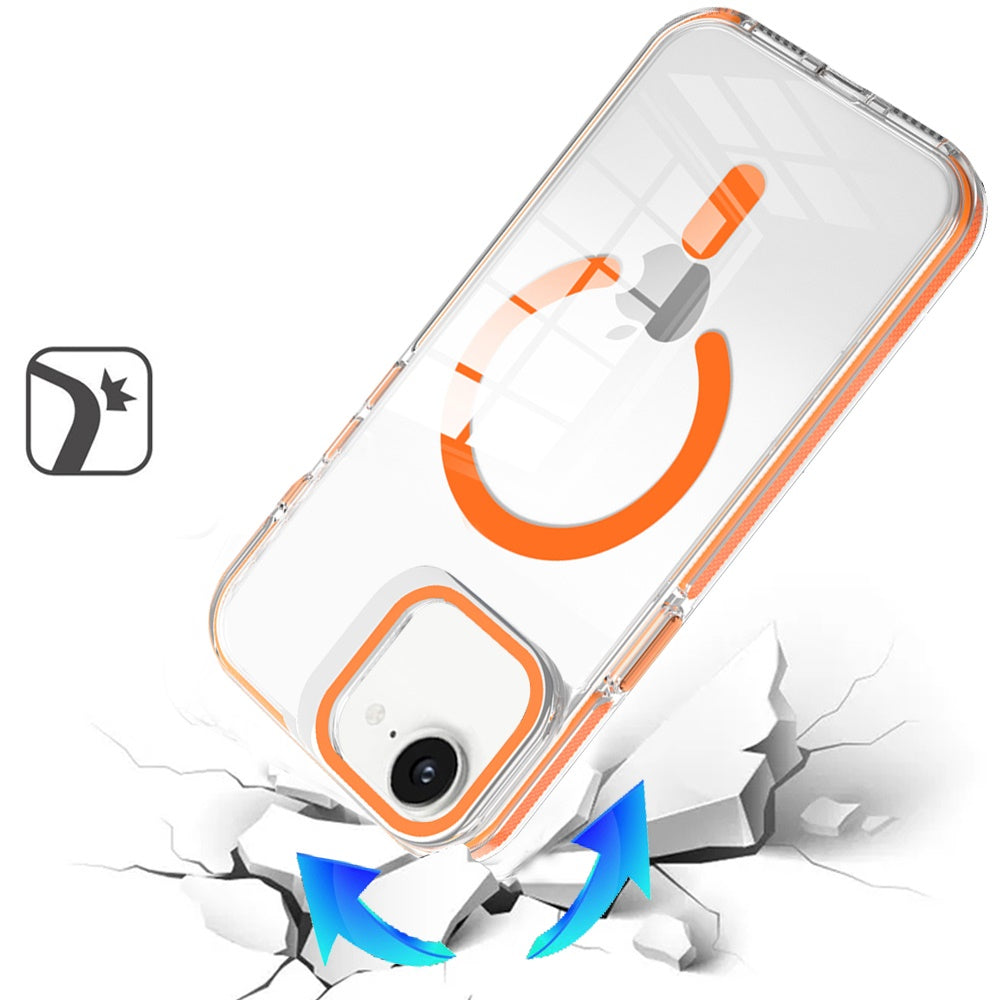 Phone Case for Apple iPhone 17E /16E Magnetic Transparent Tough Hybrid Camera Guard Stand Shockproof Color Edge Rugged Grip Durable Cover Cosmic Orange