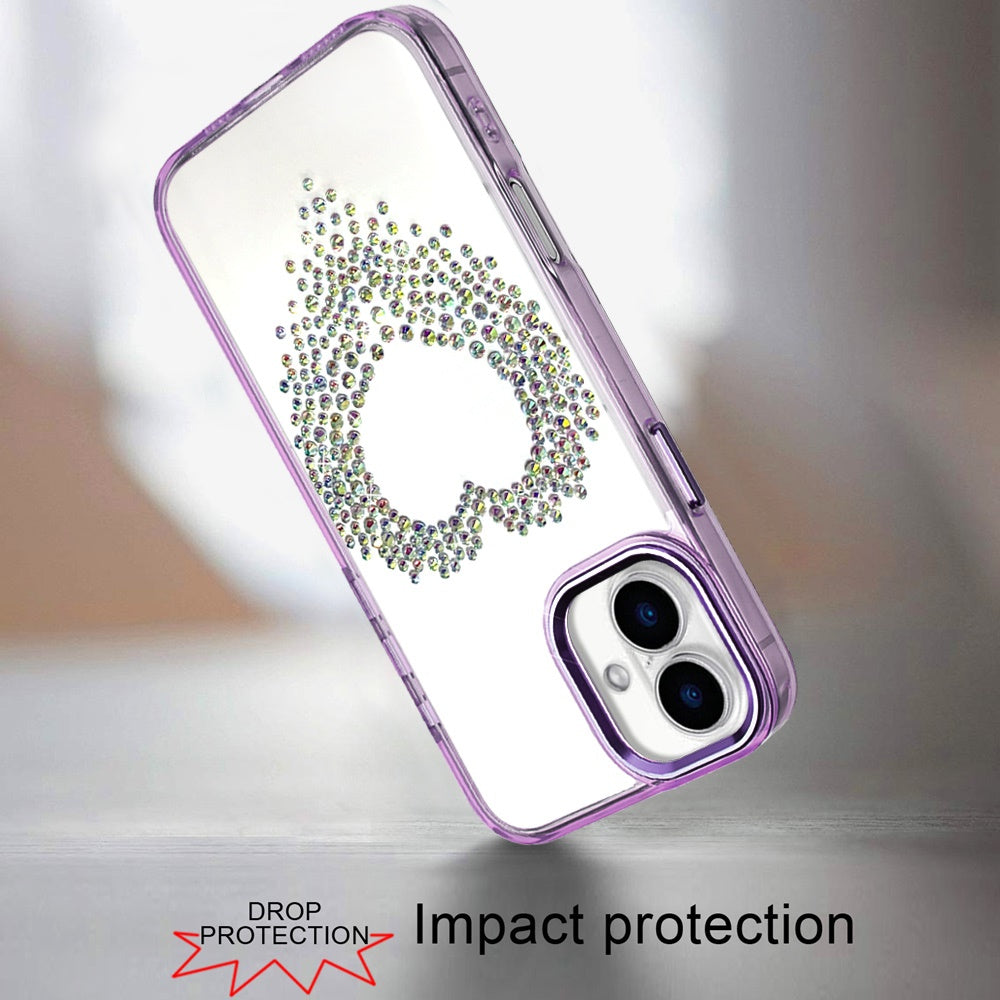 For Apple iPhone 17 (6.3") Angel Hearts Bling Glitter Diamond Hybrid TPU Cover, Colorful Frame Shockproof Protective Back Case Cover