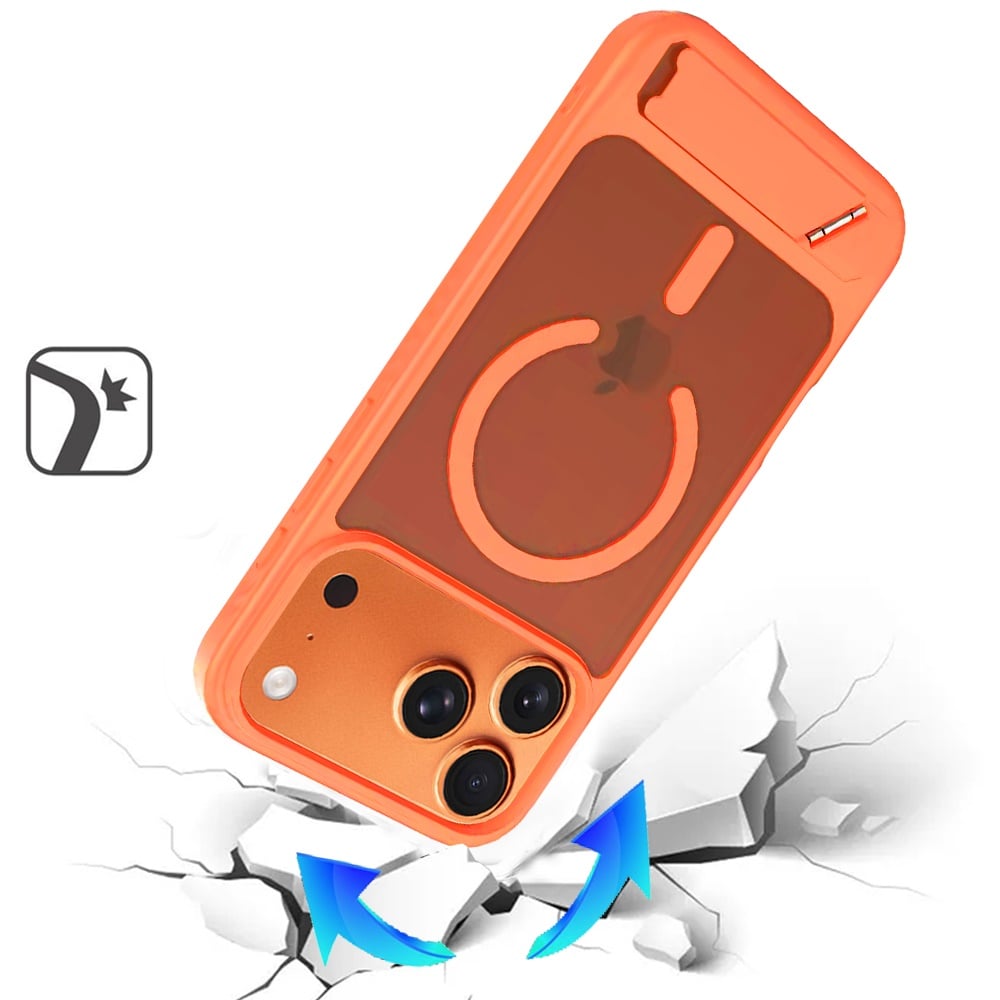 For Apple iPhone 17 Pro (6.3") Matte Magnetic Circle Back TPU Hybrid Drop Protection with Metal Kickstand Shockproof Design Case Cover