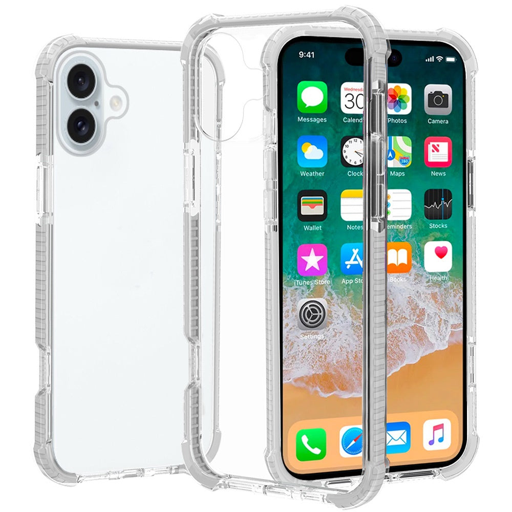For Apple iPhone 17 Hybrid Transparent Acrylic Rubber Gummy Hard PC Silicone TPU Color Bumper Frame Shockproof Case Cover Clear / White