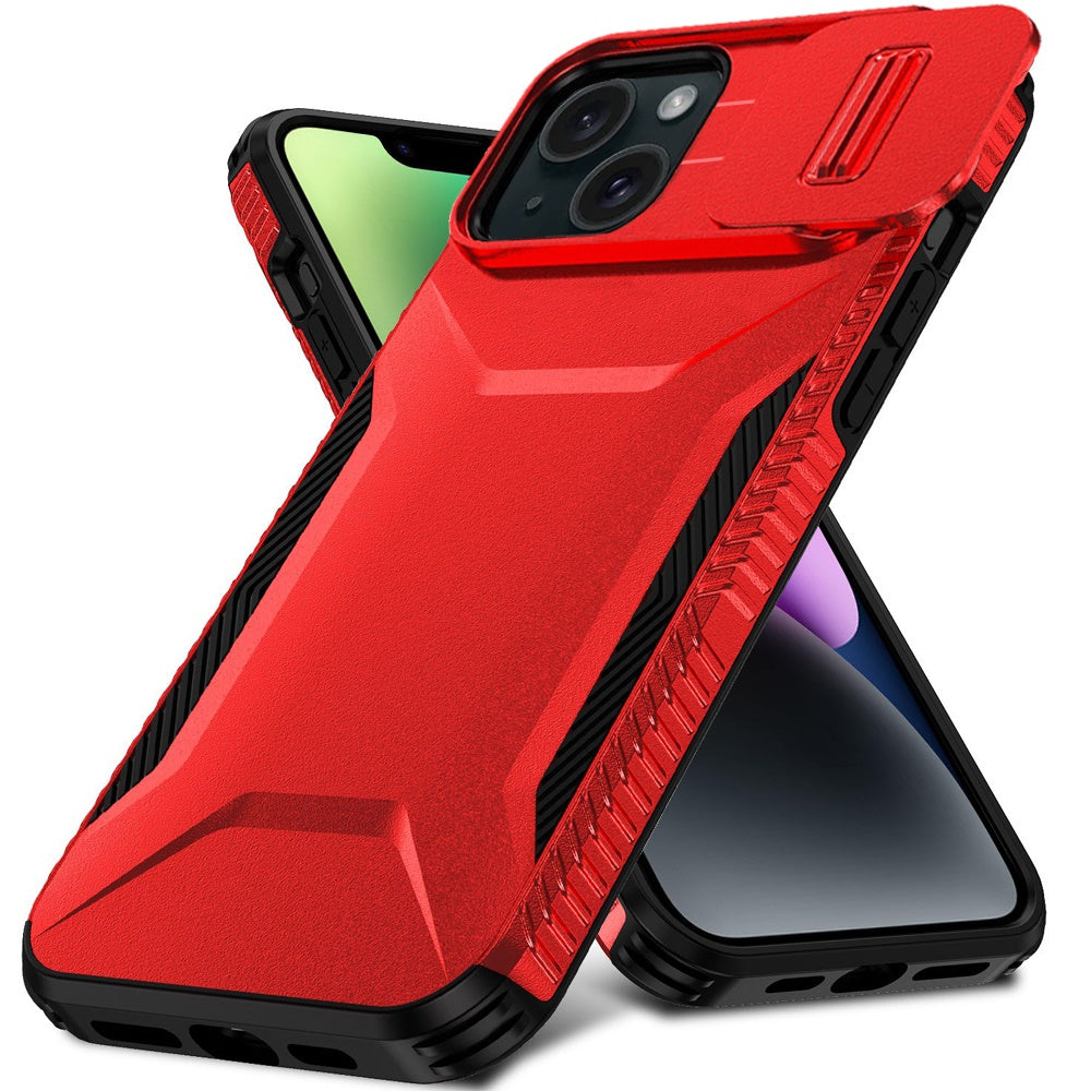 For Apple iPhone 13 (6.1") Slim Fit Shockproof Hybrid with Slide Camera Window Covering, Rugged Tpu Silicone Hard PC Bumper Case Cover