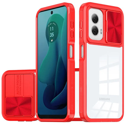 For Samsung Galaxy S25 Fan Edition /Galaxy S25 FE Hybrid Cases with Sliding Camera Cover Transparent Shockproof Bumper TPU Protective Case Cover Red