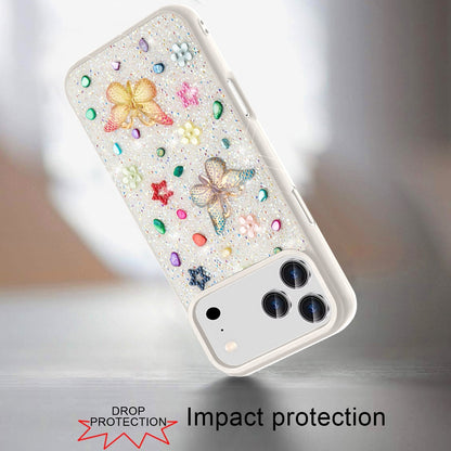 For Apple iPhone 17 Pro (6.3") Diamond Butterfly 3D Glitter Bling Design, Slim Hybrid Sparkle Protective Cover TPU for Women Girls Case Cover