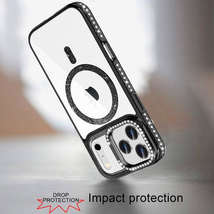 Phone Case for Apple iPhone 17 Pro Luxury Diamond Bling Edged Magnetic Glitter Shockproof Hybrid with Camera Kickstand Durable Grip Cover