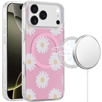 For Apple iPhone 17 Stylish Pattern Fashion IMD Printed Design TPU Double Layer Slim Shockproof with Magnetic Back Case Cover Daisy Aster Flower