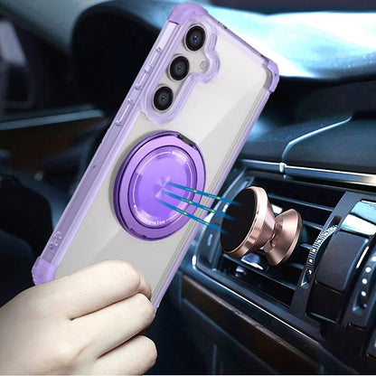 For Samsung Galaxy S25+ /S25 Plus /S24+ Plus Shield Magnetic Case [Compatible with MagSafe], 360° Rotatable Invisible Ring Stand, Transparent Back Case Cover