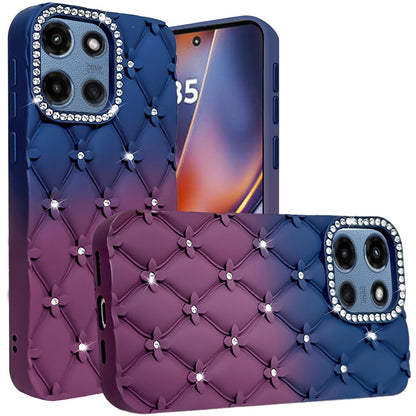 For Motorola Edge 2025 Fashion Flower Design Sparkle Glitter Shimmer Rhinestone Bling Floral Accents, Leather Texture TPU Case Cover