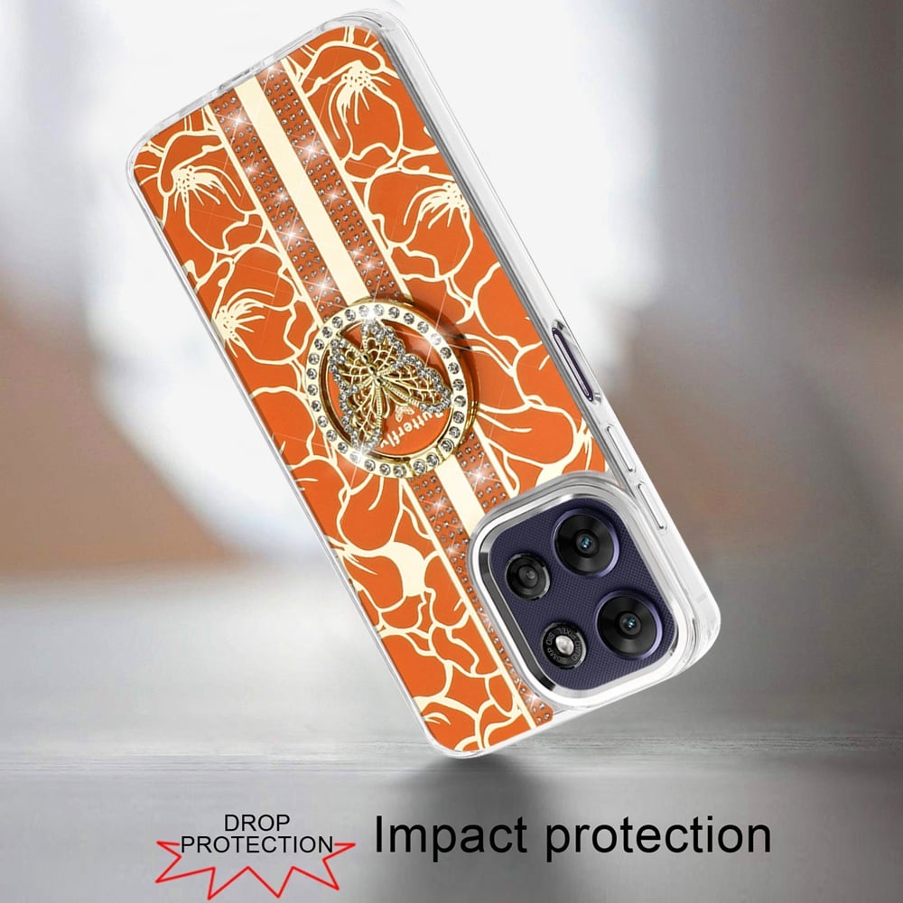 For Motorola Moto G Power 5G 2026 /2025 Diamonds 3D Butterfly Floral Design Bling Sparkly Glitter Hybrid Metal Fashion with Ring Stand Case Cover