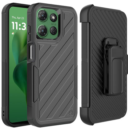 Premium Tough Hybrid Case with Belt Clip Holster, Shockproof Rugged Design, Textured 2in1 Non-Slip