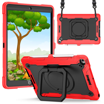 For Tough Hybrid 3 in 1 Case with 180° Rotating Kickstand, Adjustable Shoulder Strap, Shockproof TPU Rubber PC Red / Black Tablet Case Cover