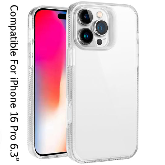 For Apple iPhone 16 Pro (6.3") Classic Transparent Hybrid Acrylic Thick 2.0mm Rubber Gummy Hard Back PC TPU Frame Case Cover Clear