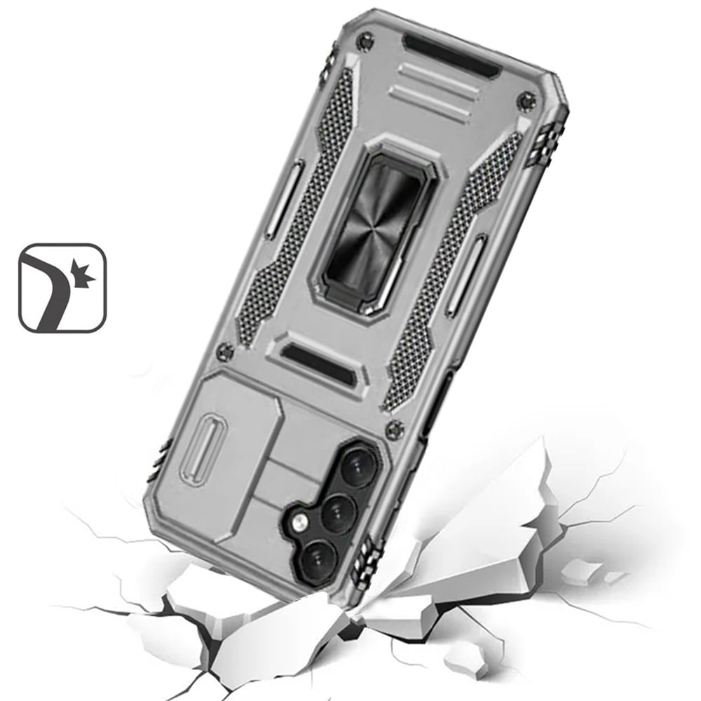 For Samsung Galaxy A15 5G Tough Hybrid Case with Movable Camera Window & Metal Ring Stand Shockproof Case Cover