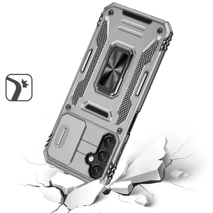 For Samsung Galaxy A15 5G Tough Hybrid Case with Movable Camera Window & Metal Ring Stand Shockproof Case Cover