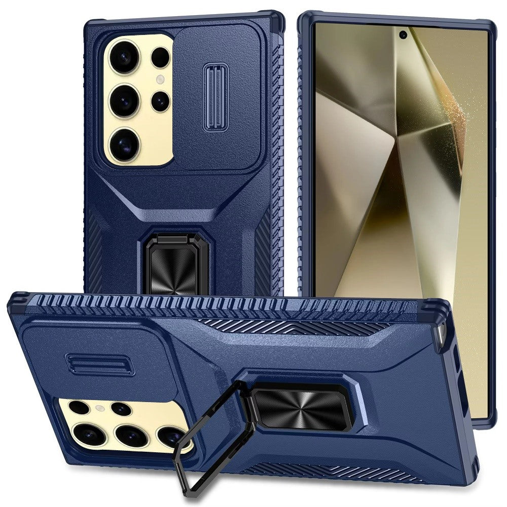 For Samsung Galaxy S22 Camera Cover Phone Case with Magnetic Rotation Ring Stand [Military Grade] Hybrid Hard TPU Shockproof Case Cover