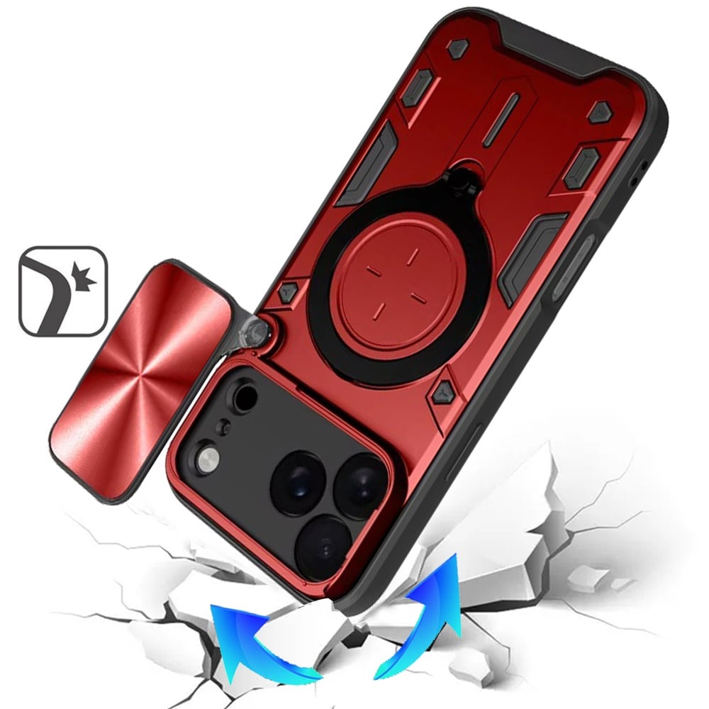 For Apple iPhone 17 Pro (6.3") Hybrid Magnetic 360° Ring Kickstand, MagSafe Compatible, Durable Full Camera Lens Protection Case Cover Red