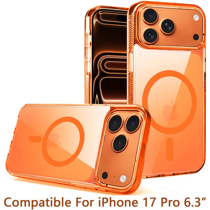 For Apple iPhone 17 Pro (6.3") MagSafe Compatible Integrated Technology Clean Transparent Hybrid Armor TPU Frame Case Cover Black
