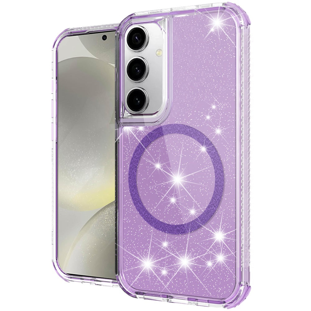 For Apple iPhone 17E /16E Magnetic Circle Compatible with Magsafe, Bling Glitter Sparkle 3-in-1 Hybrid Shockproof TPU Bumper Case Cover Purple