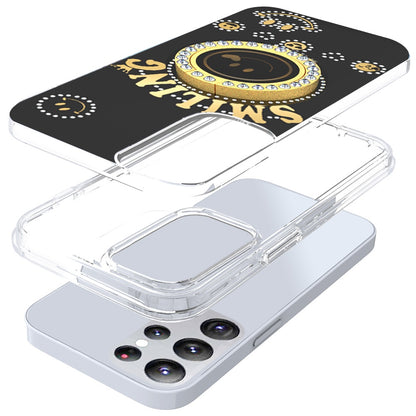 For Samsung Galaxy S25 /S24 Smiling Glitter Ornament Bling Sparkle with Ring Stand Hybrid Slim TPU + Hard Back Shell Case Cover