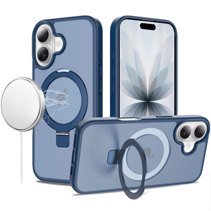 Phone Case for Apple iPhone 17 Magnetic Ring Stand Full Rotation Matte Shockproof Grip Anti Slip Durable Camera Protection Hybrid Cover Blue