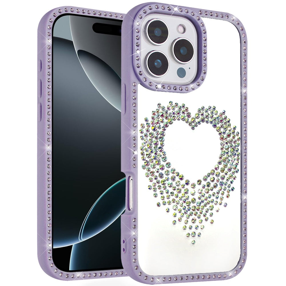 For iPhone 16 Pro Max (6.9") Angel Hearts Glitter Shimmer Diamond Edge Hybrid Drop Protection Shockproof Design Case Cover