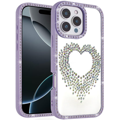 For iPhone 16 Pro Max (6.9") Angel Hearts Glitter Shimmer Diamond Edge Hybrid Drop Protection Shockproof Design Case Cover