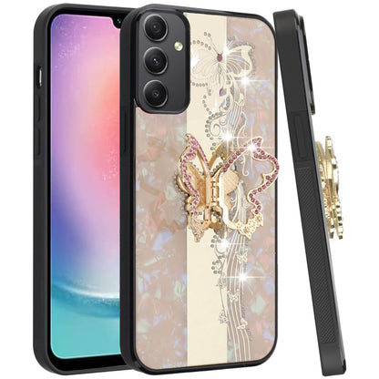 For Samsung Galaxy A16 5G Diamond Bling Sparkly 3D Ornaments Engraving Hybrid with Ring Stand Fashion Case Cover