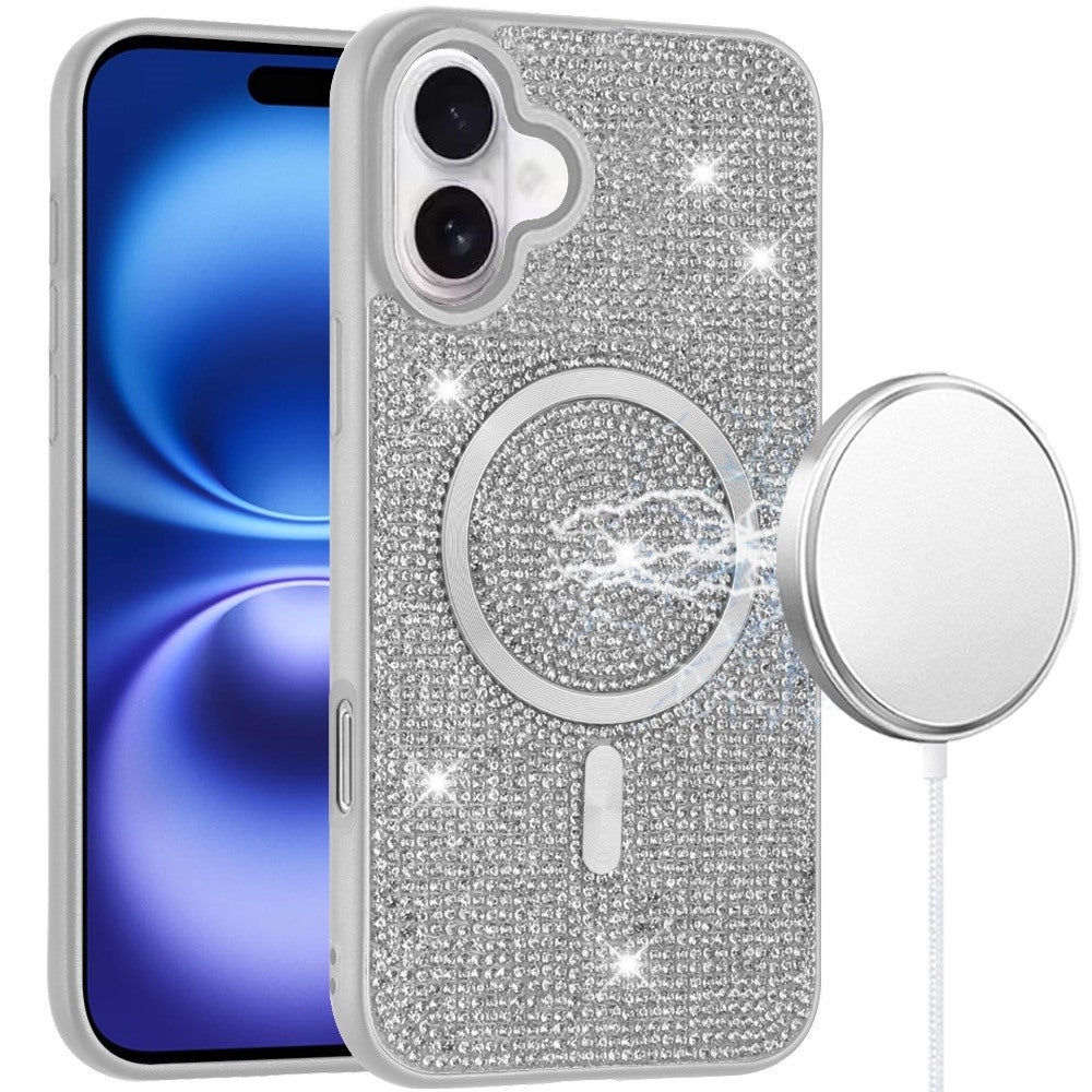 For Apple iPhone 17 (6.3") Sparkly Diamond Bling Case Rhinestone Skin Hybrid with Magnetic Circle, MagSafe Compatible Case Cover