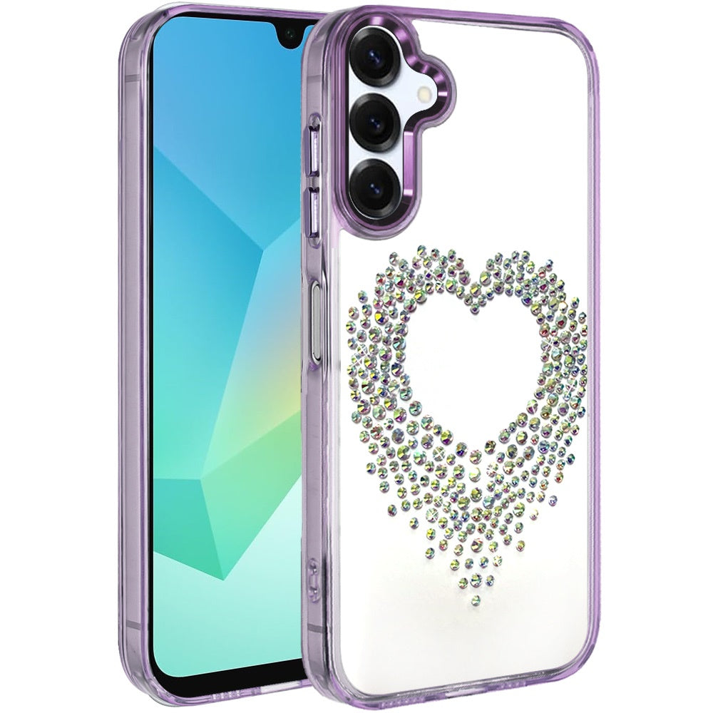 For Samsung Galaxy A16 5G Angel Hearts Bling Glitter Diamond Hybrid TPU Cover, Colorful Frame Shockproof Protective Back Case Cover