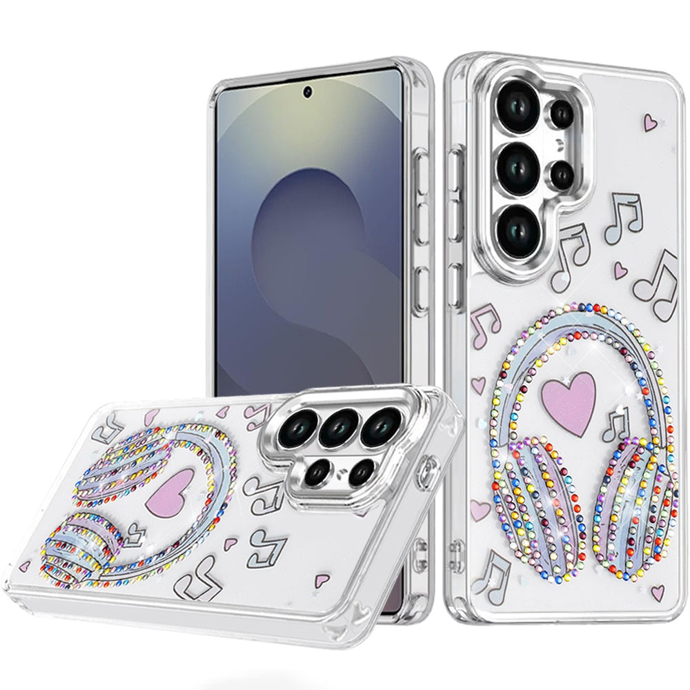 For Samsung Galaxy S25 Ultra Butterfly Resin Epoxy Diamond Design Metal Edged Hybrid Shockproof Heavy Duty Drop Protection Case Cover