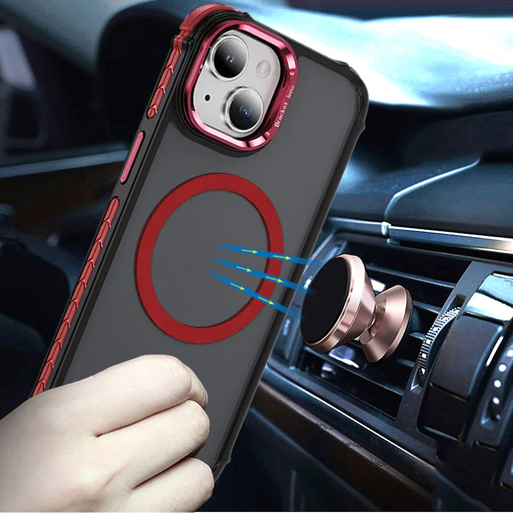 For Apple iPhone 16 Plus (6.7") Hybrid Metal Camera Stand Ring Sturdy, Compatible with MagSafe, Matte Hard TPU Colorful Edge Case Cover