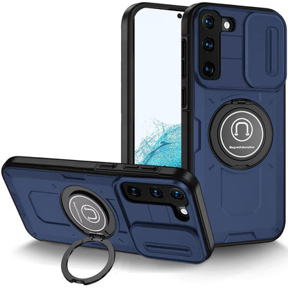 For Samsung Galaxy S22 Build in Invisible Magnetic Ring Stand with Slide Camera Protector, fit Magnetic Car Mount [Compatible with MagSafe] Case Cover