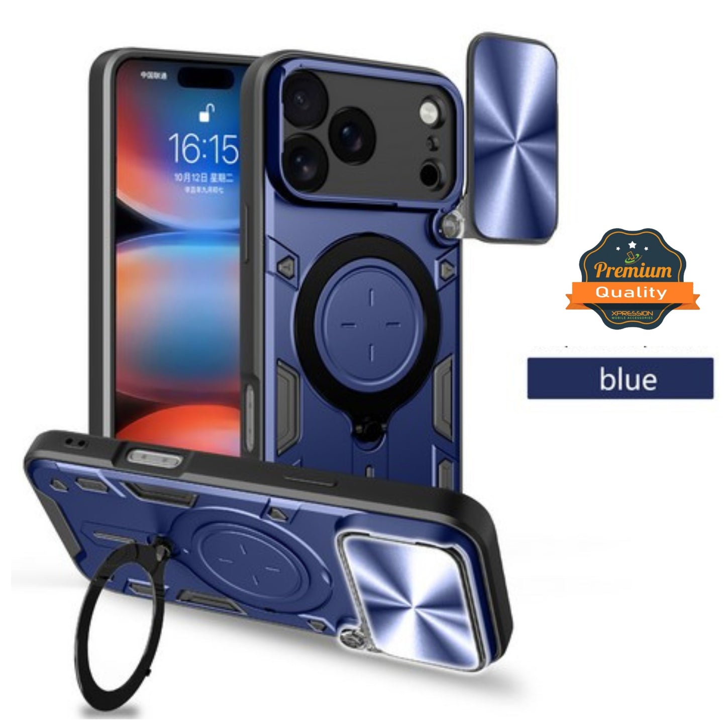 For Apple iPhone 17 Pro Max Hybrid Shockproof with Magnetic Ring Stand, Compatible with Magsafe & Sliding Camera Lens Protector Case Cover